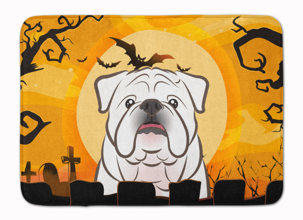 Halloween White English Bulldog  Memory Foam Kitchen Mat Machine Washable Anti-Fatigue Cushion Comfort Bath or Kitchen Rug