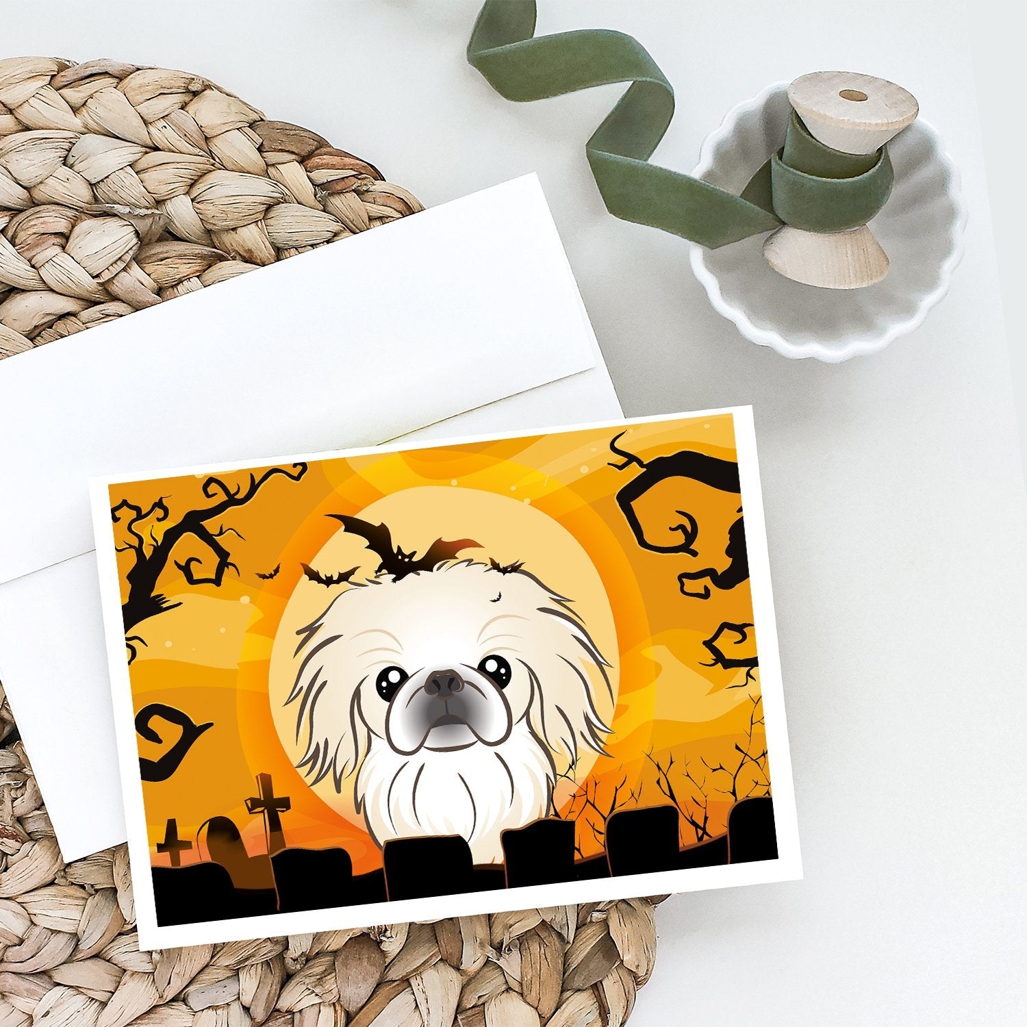 Halloween Pekingese Greeting Cards Pack of 8 Blank Cards with Envelopes Whimsical A7 Size 5x7