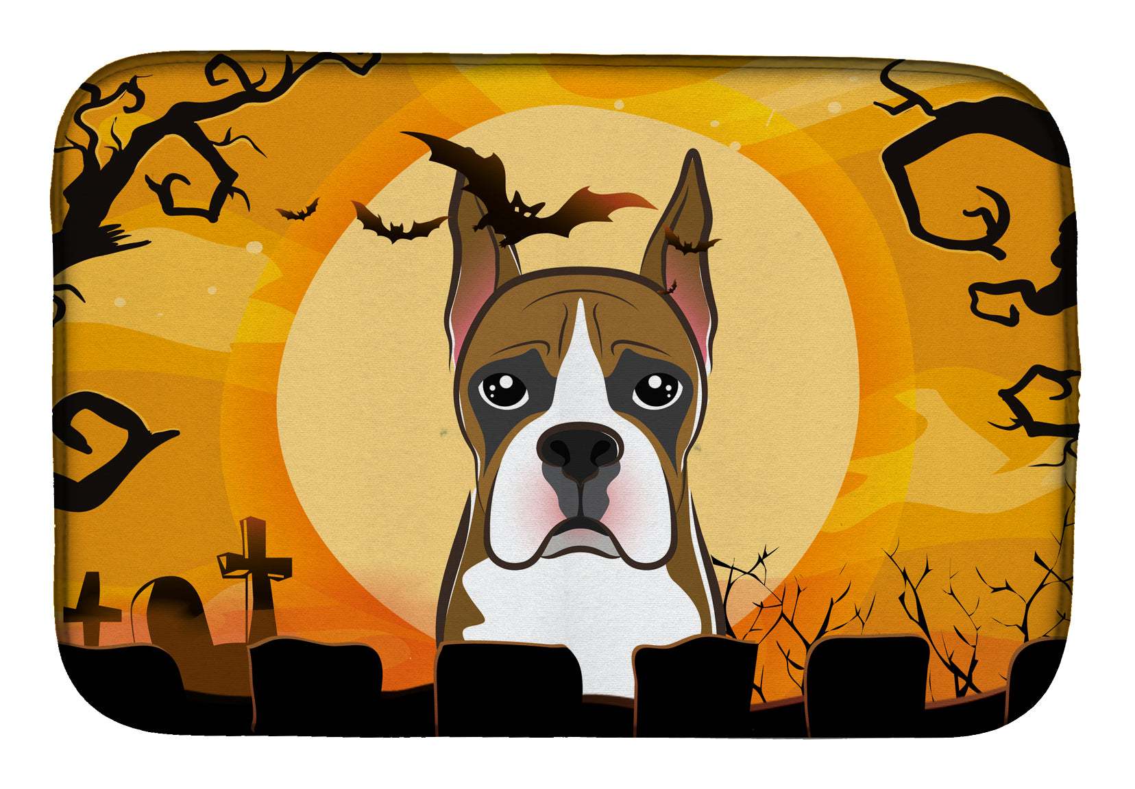 Halloween Boxer Dish Drying Mat Absorbent Dish Drying Mat Pad for Kitchen Counter Dish Drainer Mat for Countertop, 14 x 21", Multicolor