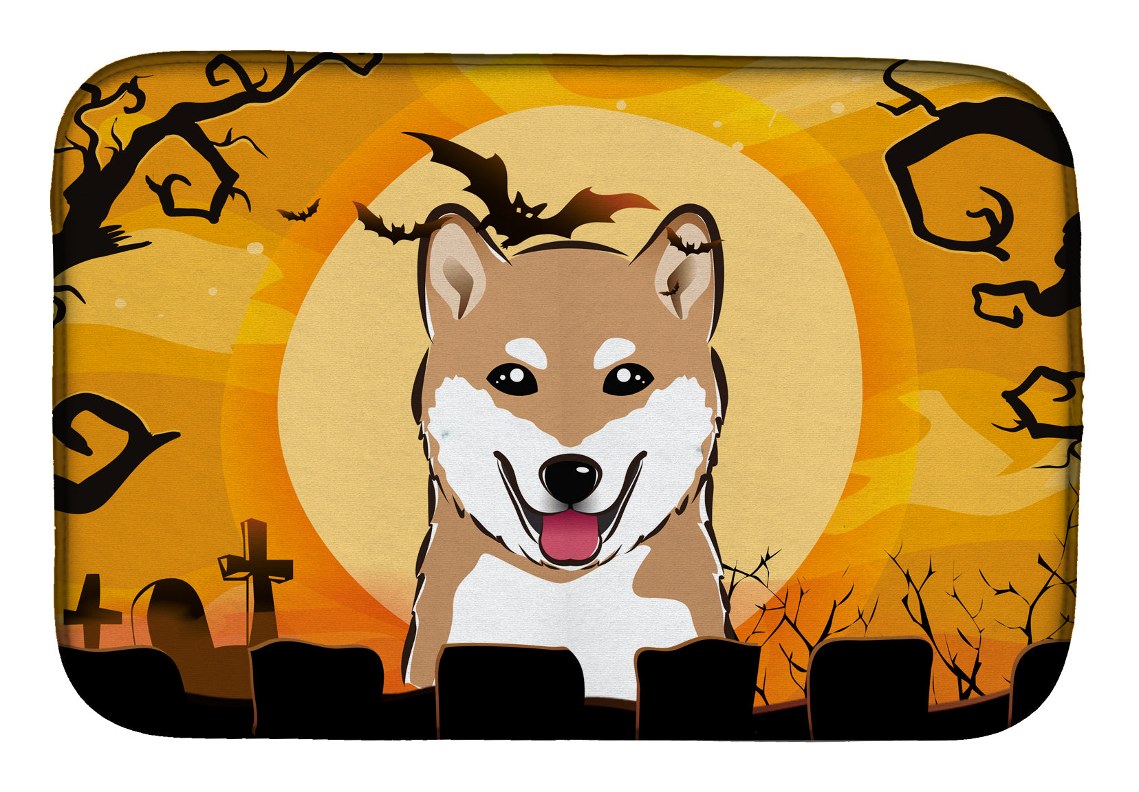 Halloween Shiba Inu Dish Drying Mat Absorbent Dish Drying Mat Pad for Kitchen Counter Dish Drainer Mat for Countertop, 14 x 21", Multicolor