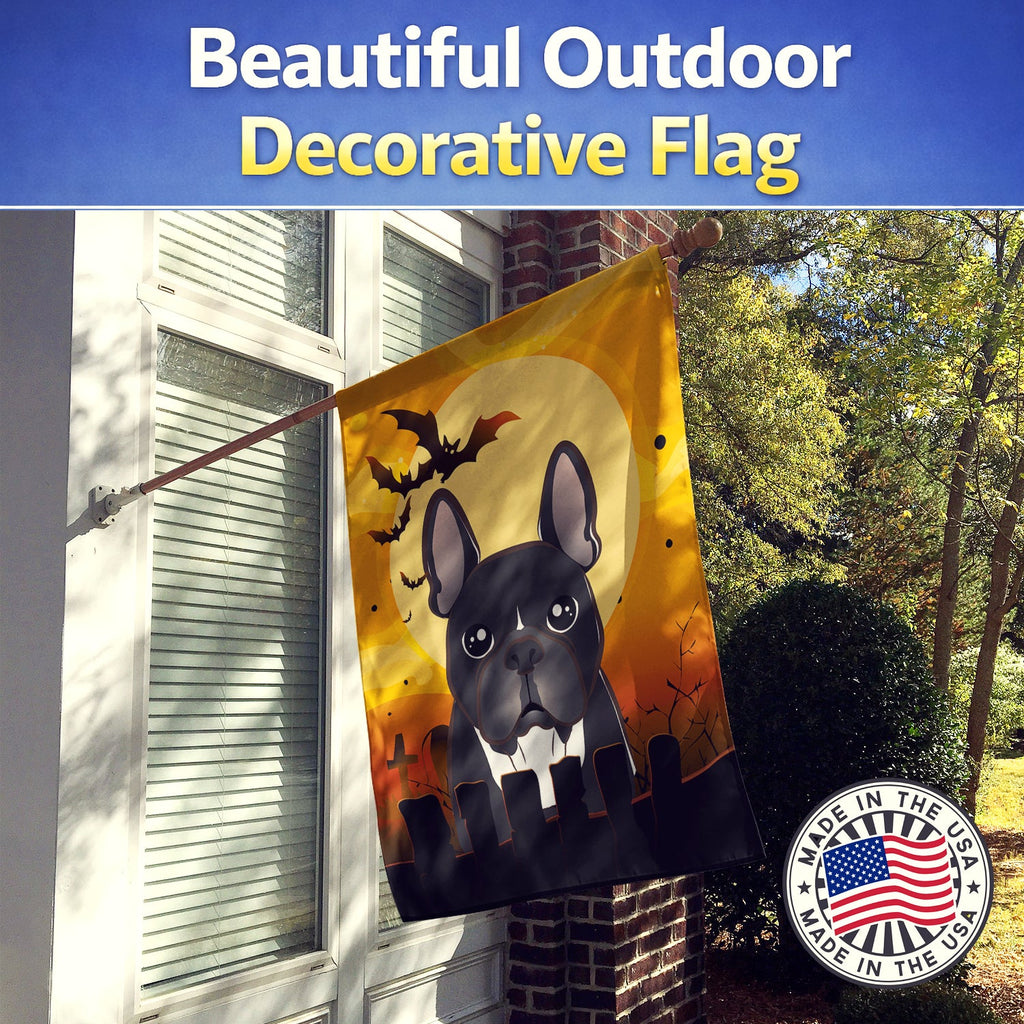 Halloween French Bulldog House Flag 28x40 Porch Sleeve Pole Decorative Outside Yard Banner Artwork Wall Hanging, Polyester