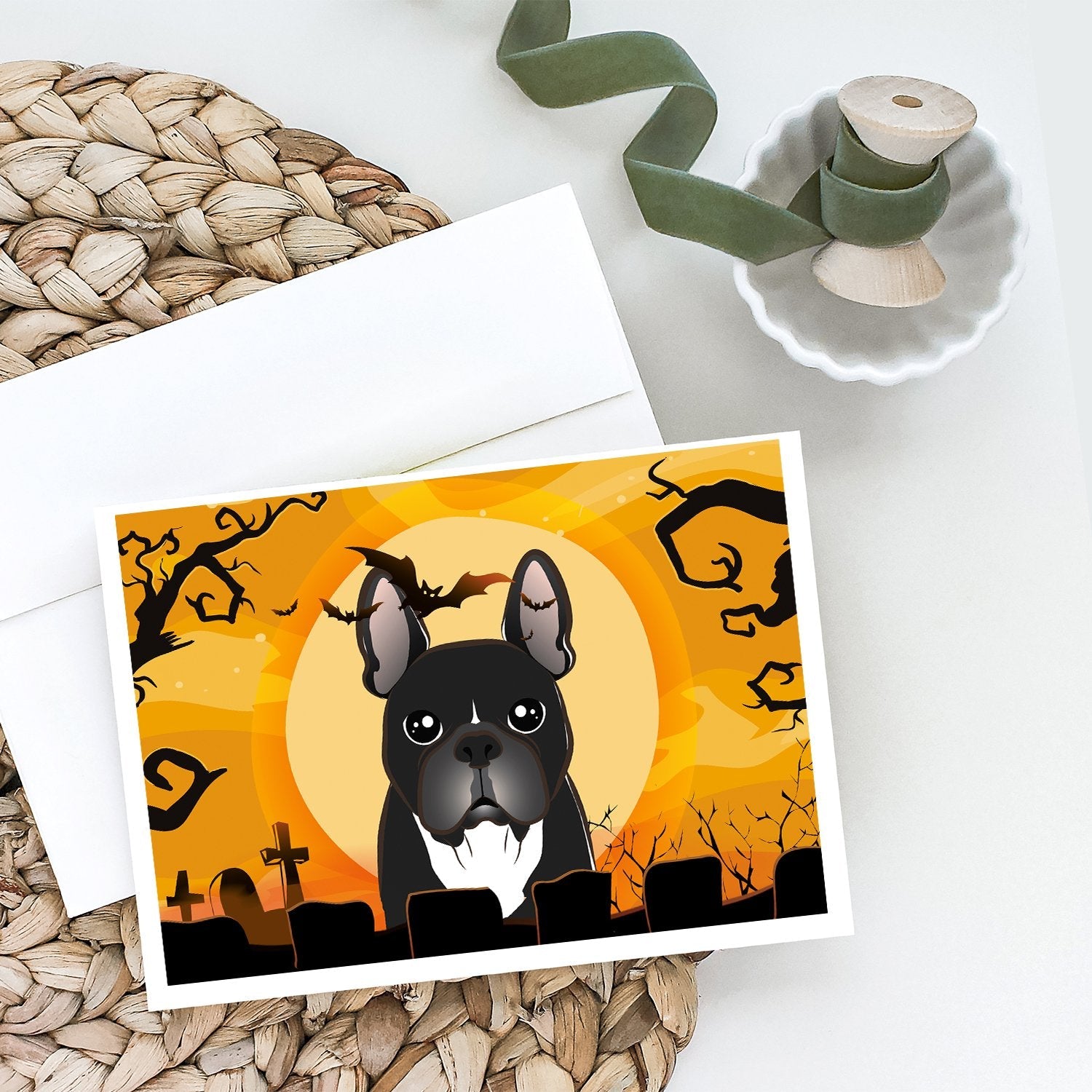 Halloween French Bulldog Greeting Cards Pack of 8 Blank Cards with Envelopes Whimsical A7 Size 5x7