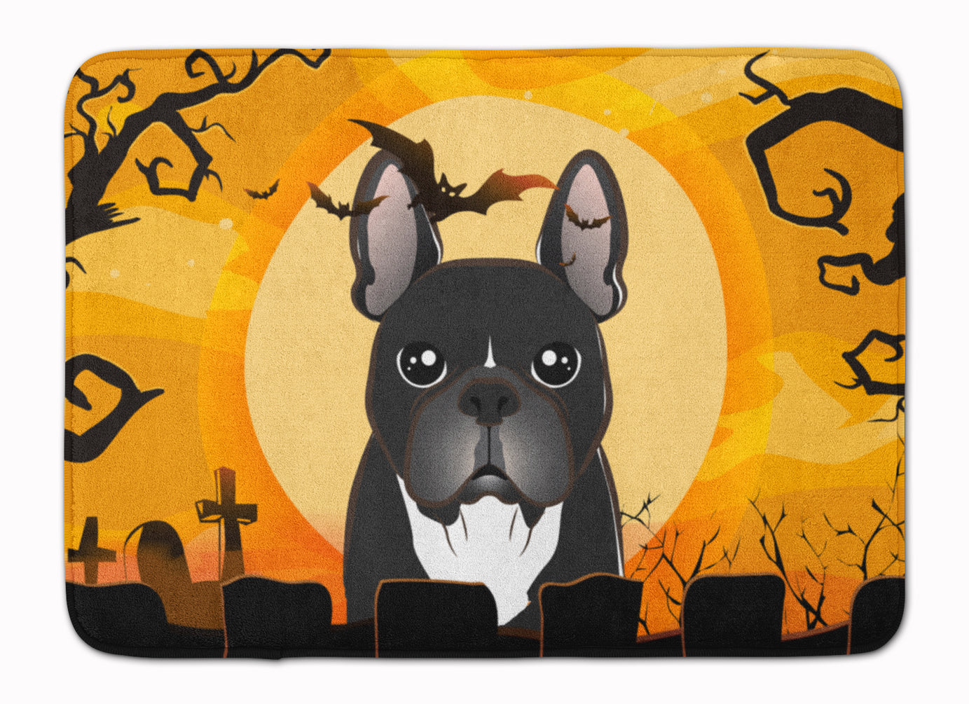 Halloween French Bulldog Memory Foam Kitchen Mat Machine Washable Anti-Fatigue Cushion Comfort Bath or Kitchen Rug