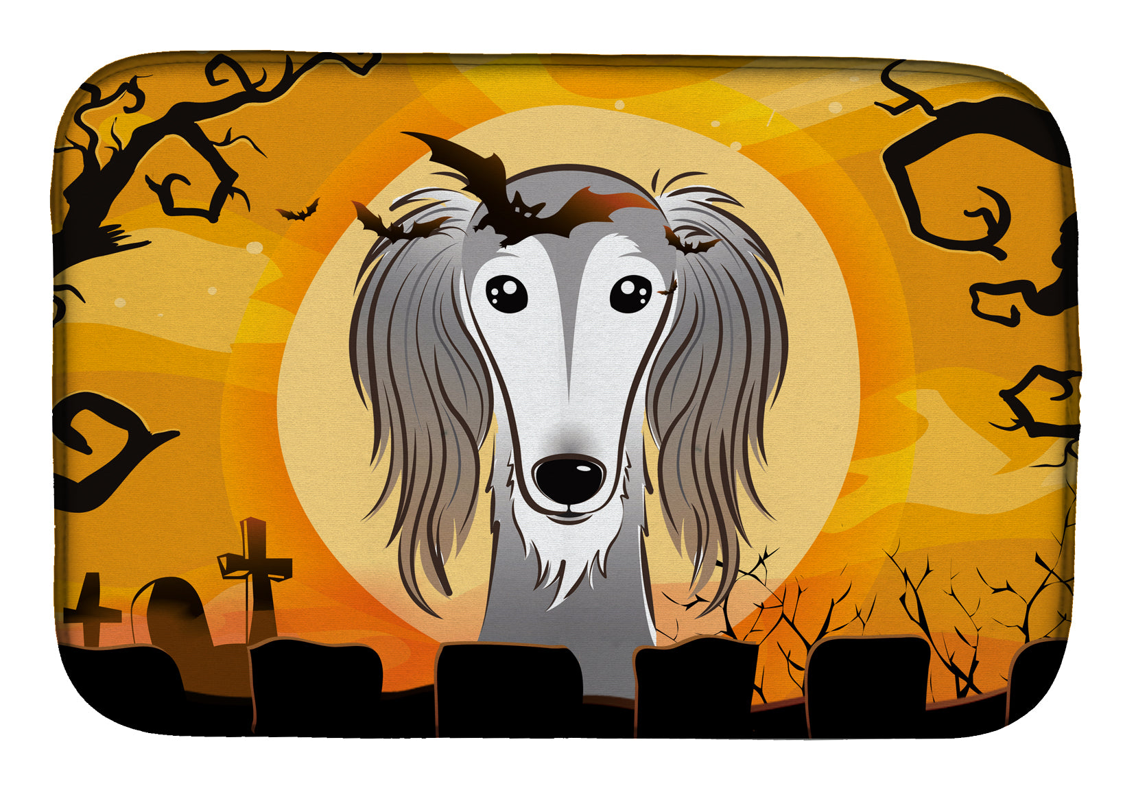 Halloween Saluki Dish Drying Mat Absorbent Dish Drying Mat Pad for Kitchen Counter Dish Drainer Mat for Countertop, 14 x 21", Multicolor