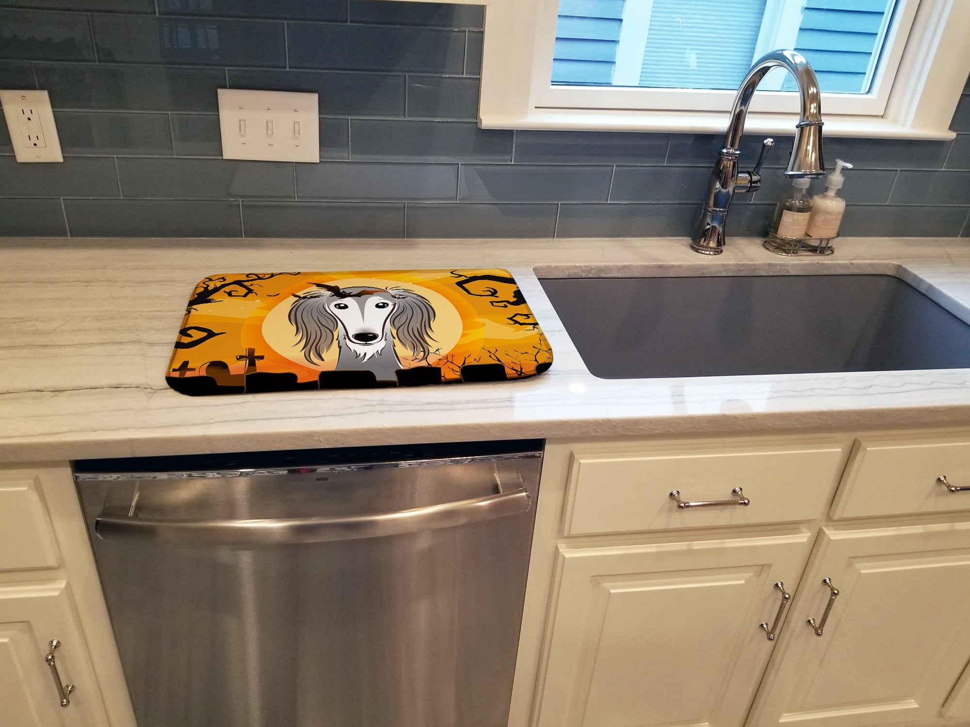 Halloween Saluki Dish Drying Mat Absorbent Dish Drying Mat Pad for Kitchen Counter Dish Drainer Mat for Countertop, 14 x 21", Multicolor