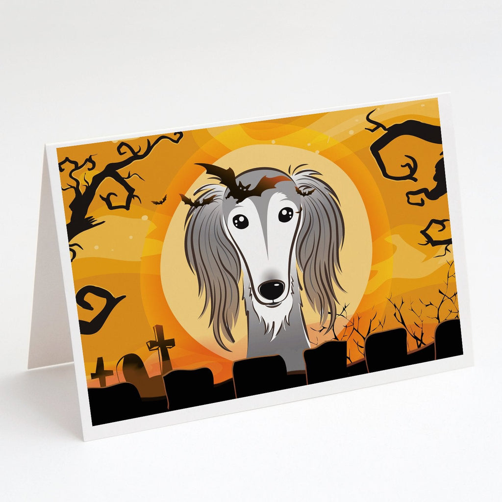Halloween Saluki Greeting Cards Pack of 8 Blank Cards with Envelopes Whimsical A7 Size 5x7