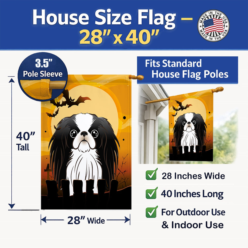 Halloween Japanese Chin House Flag 28x40 Porch Sleeve Pole Decorative Outside Yard Banner Artwork Wall Hanging, Polyester