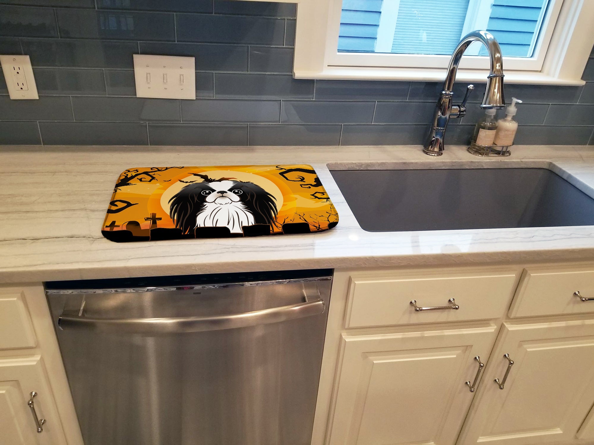 Halloween Japanese Chin Dish Drying Mat Absorbent Dish Drying Mat Pad for Kitchen Counter Dish Drainer Mat for Countertop, 14 x 21", Multicolor