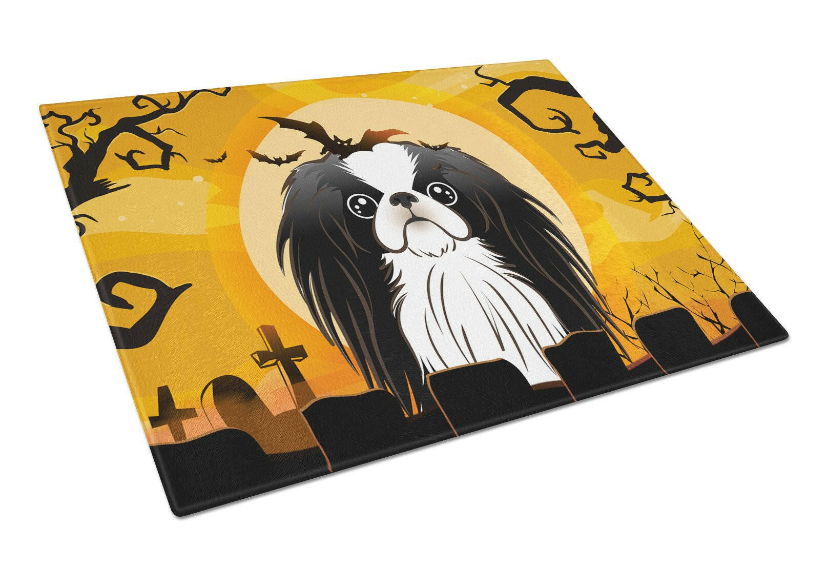 Halloween Japanese Chin Cutting Board Tempered Glass Kitchen Cutting Surface, Heat Resistant Chopping, Non-Slip Feet, Food Prep & Serving