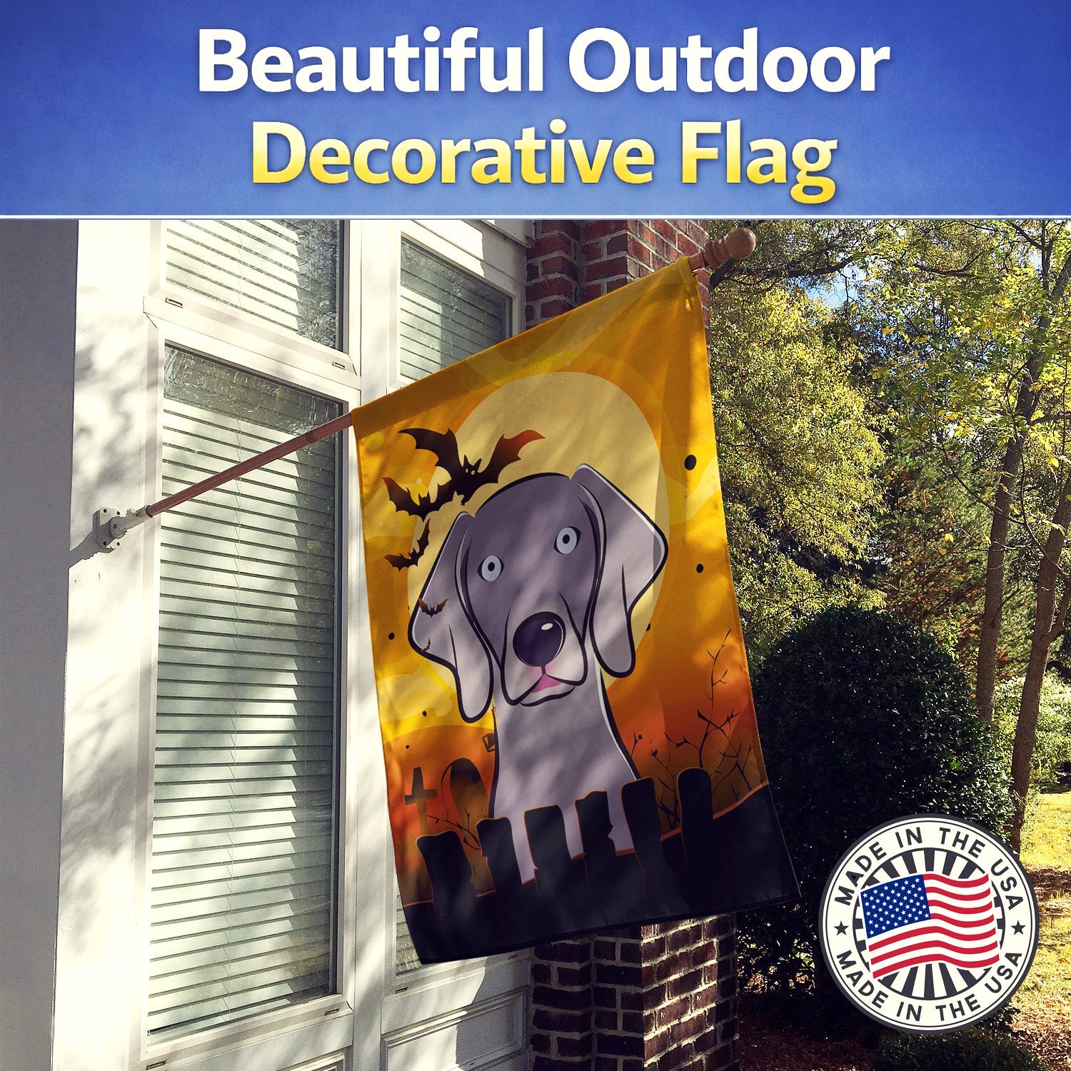 Halloween Weimaraner House Flag 28x40 Porch Sleeve Pole Decorative Outside Yard Banner Artwork Wall Hanging, Polyester