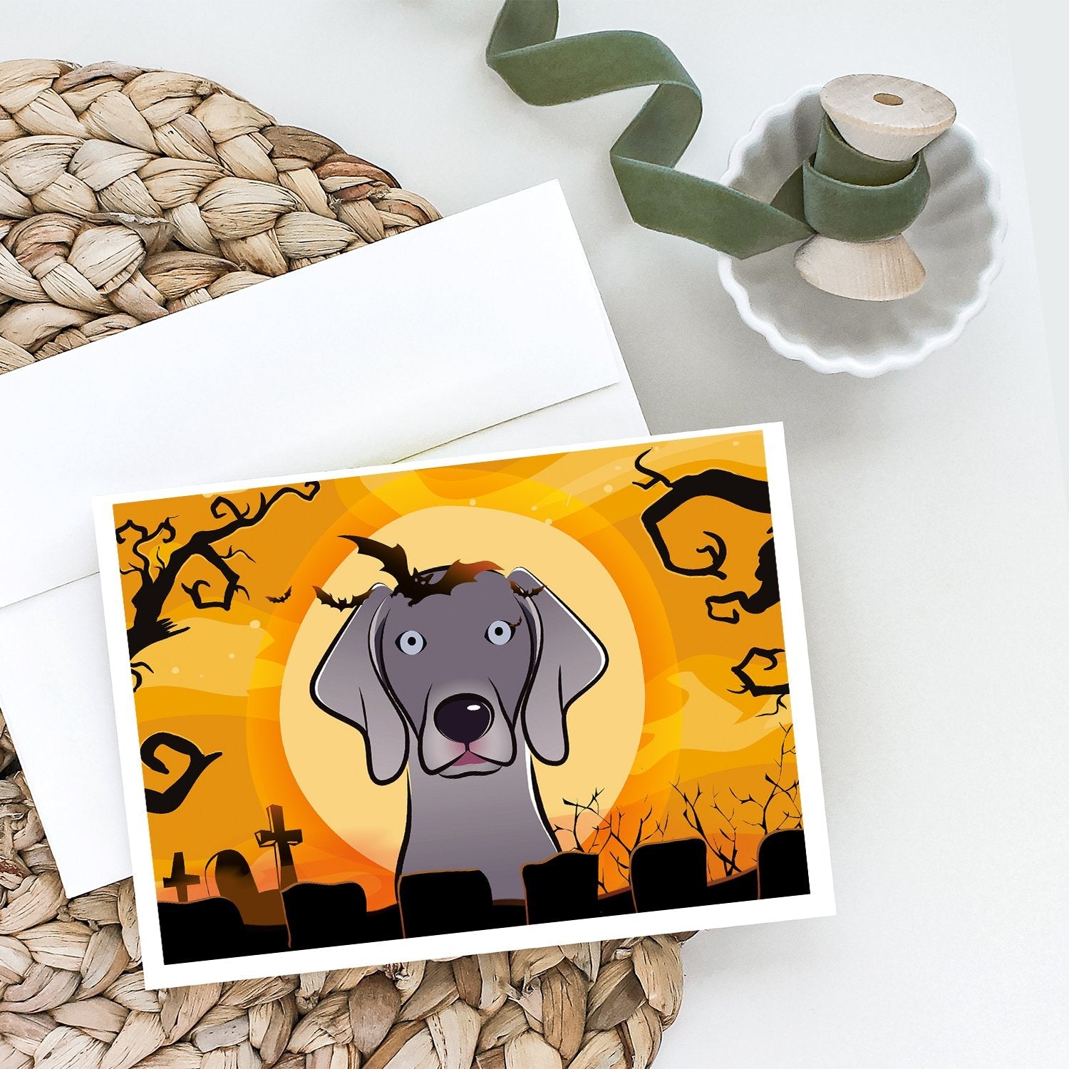 Halloween Weimaraner Greeting Cards Pack of 8 Blank Cards with Envelopes Whimsical A7 Size 5x7