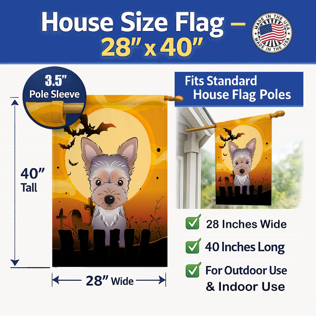 Halloween Yorkie Puppy House Flag 28x40 Porch Sleeve Pole Decorative Outside Yard Banner Artwork Wall Hanging, Polyester