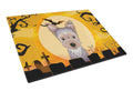 Halloween Yorkie Puppy Cutting Board Tempered Glass Kitchen Cutting Surface, Heat Resistant Chopping, Non-Slip Feet, Food Prep & Serving