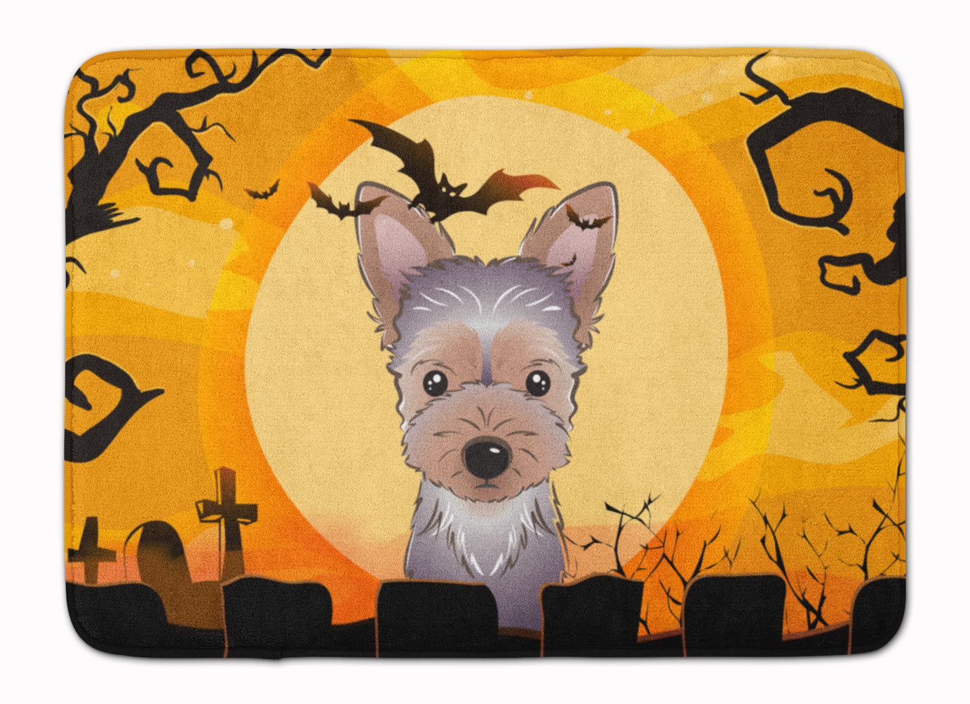 Halloween Yorkie Puppy Memory Foam Kitchen Mat Machine Washable Anti-Fatigue Cushion Comfort Bath or Kitchen Rug