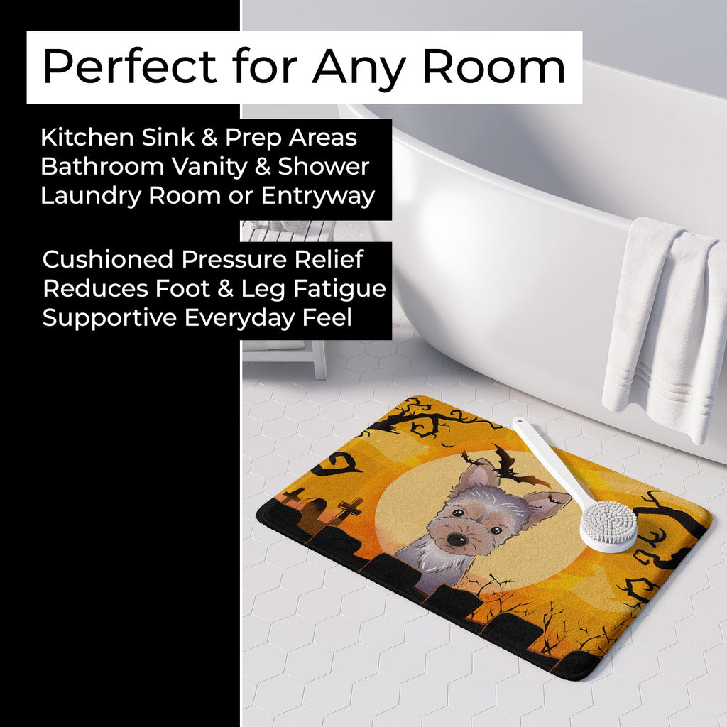 Halloween Yorkie Puppy Memory Foam Kitchen Mat Machine Washable Anti-Fatigue Cushion Comfort Bath or Kitchen Rug