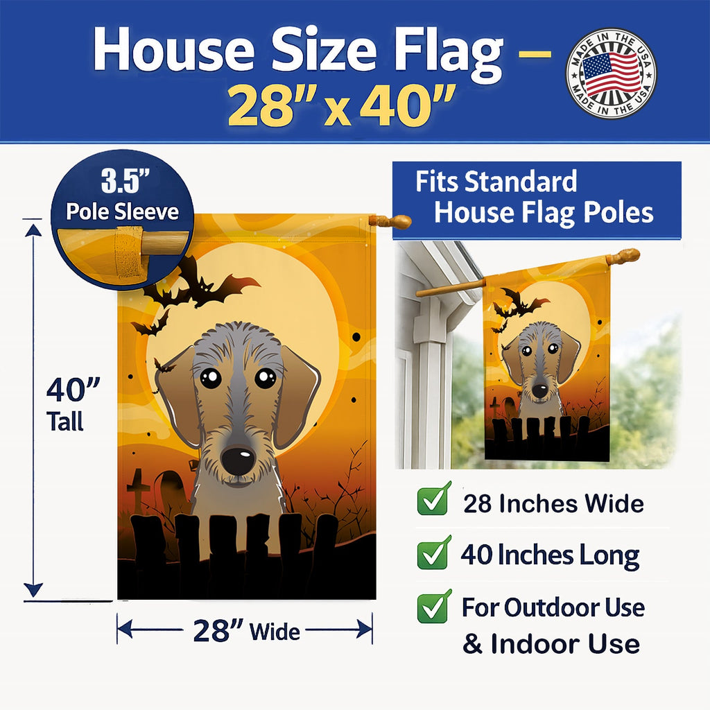 Halloween Wirehaired Dachshund House Flag 28x40 Porch Sleeve Pole Decorative Outside Yard Banner Artwork Wall Hanging, Polyester
