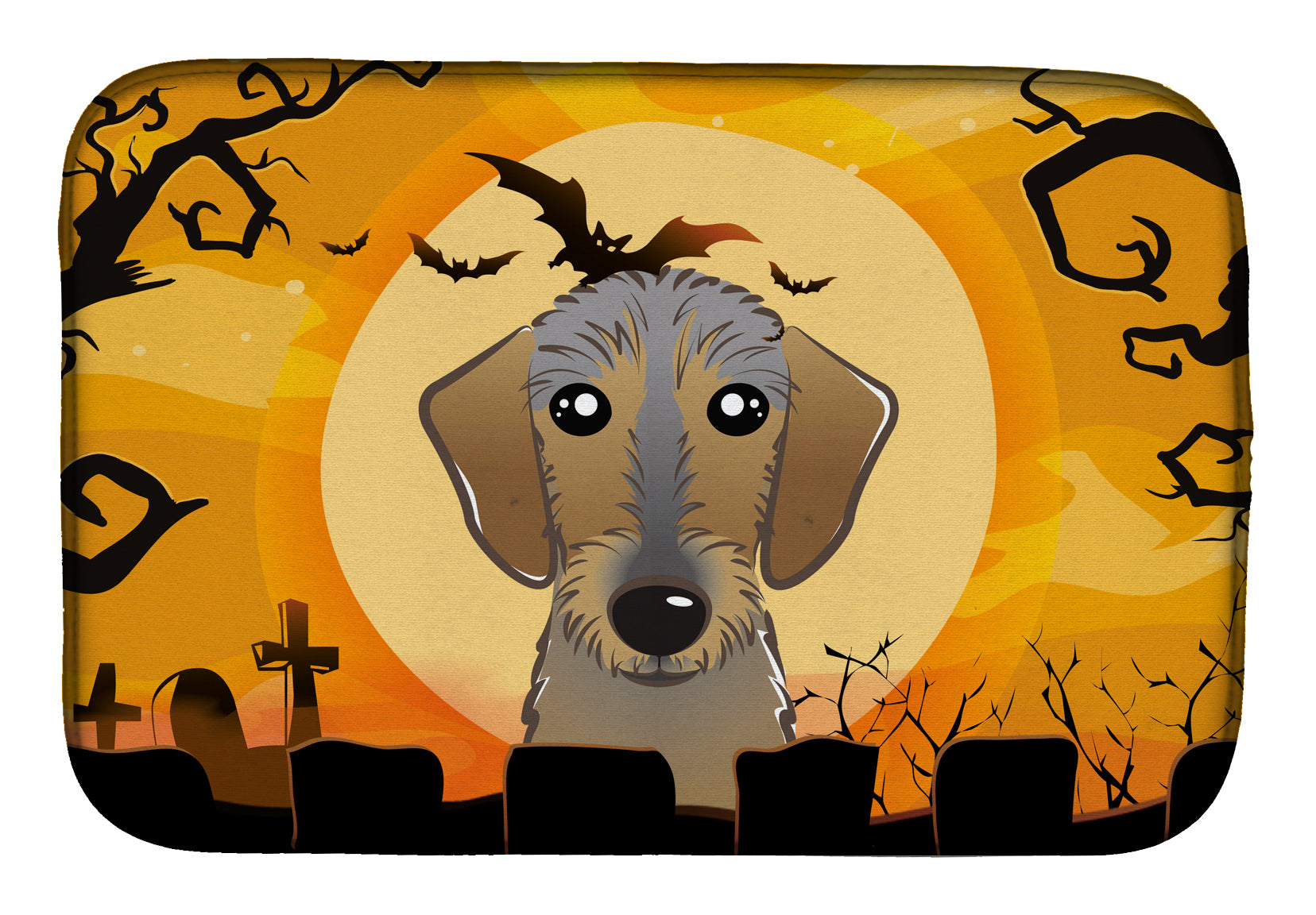 Halloween Wirehaired Dachshund Dish Drying Mat Absorbent Dish Drying Mat Pad for Kitchen Counter Dish Drainer Mat for Countertop, 14 x 21", Multicolor