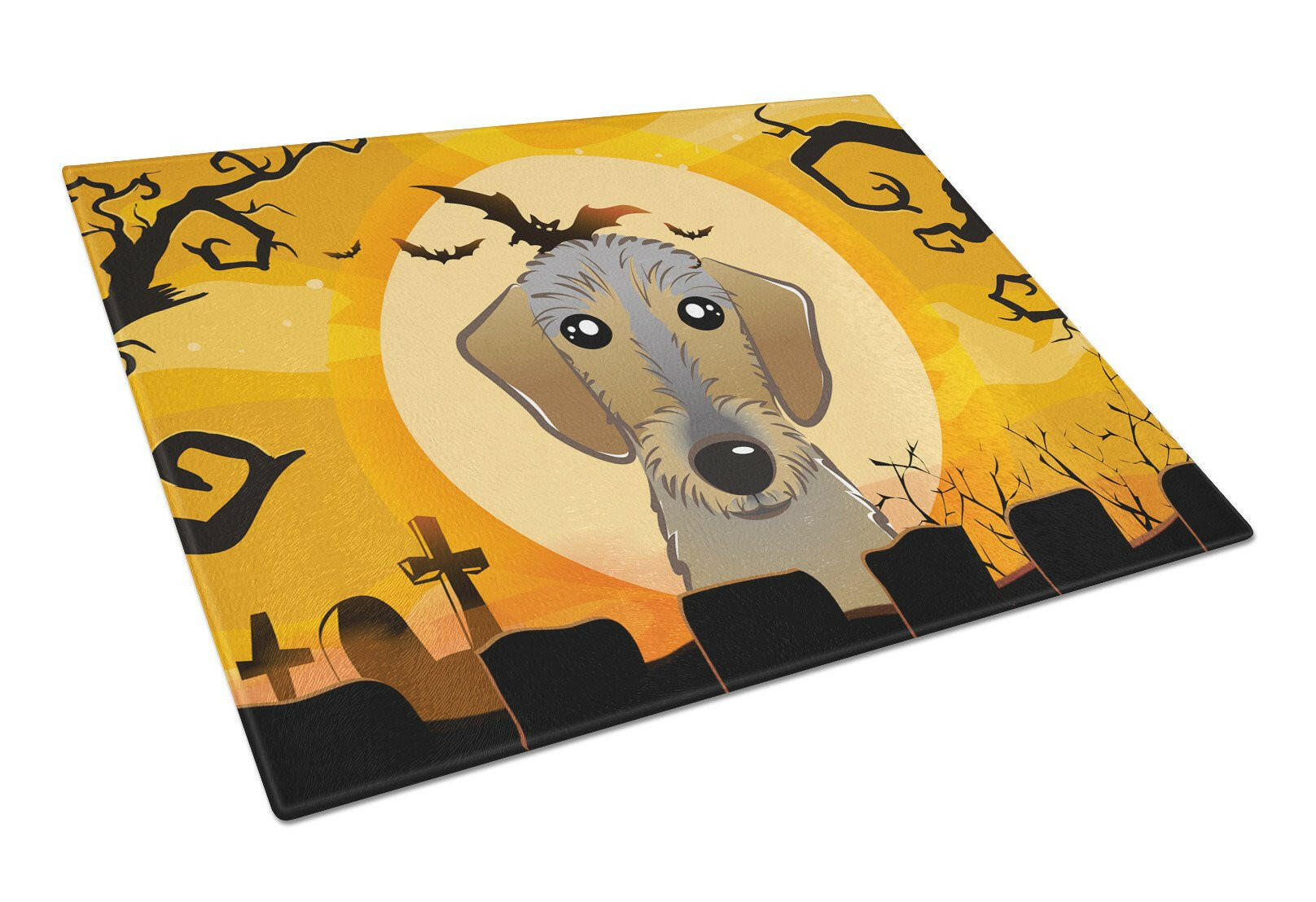 Halloween Wirehaired Dachshund Cutting Board Tempered Glass Kitchen Cutting Surface, Heat Resistant Chopping, Non-Slip Feet, Food Prep & Serving