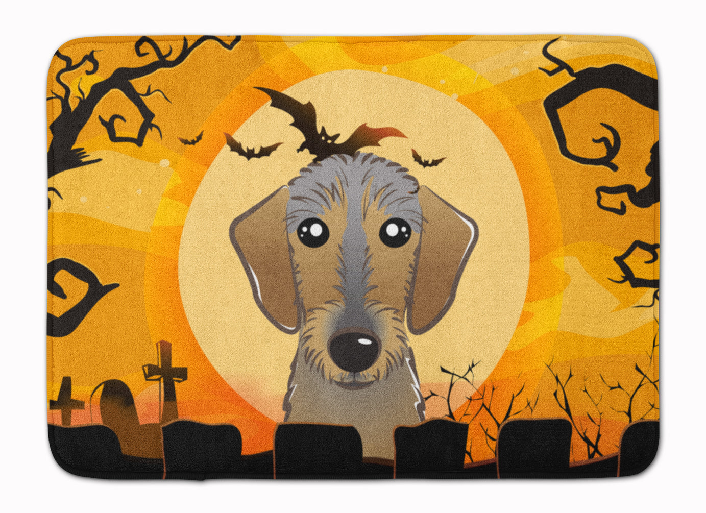 Halloween Wirehaired Dachshund Memory Foam Kitchen Mat Machine Washable Anti-Fatigue Cushion Comfort Bath or Kitchen Rug