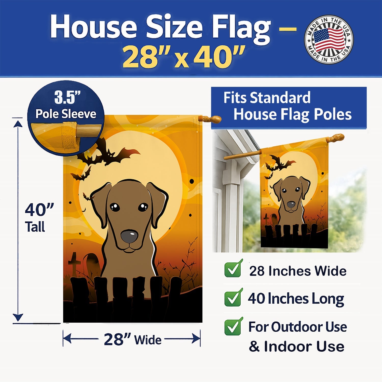 Halloween Chocolate Labrador House Flag 28x40 Porch Sleeve Pole Decorative Outside Yard Banner Artwork Wall Hanging, Polyester