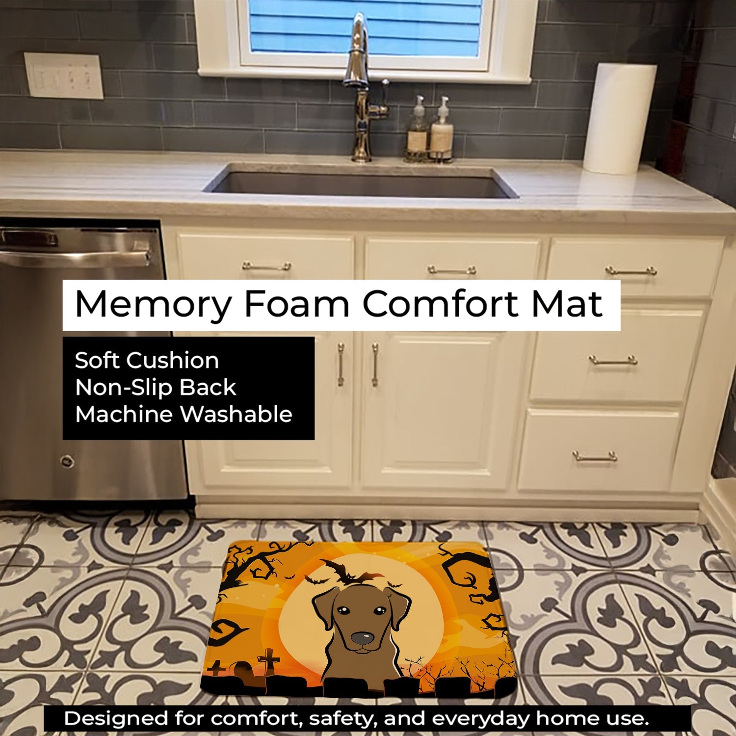 Halloween Chocolate Labrador Memory Foam Kitchen Mat Machine Washable Anti-Fatigue Cushion Comfort Bath or Kitchen Rug