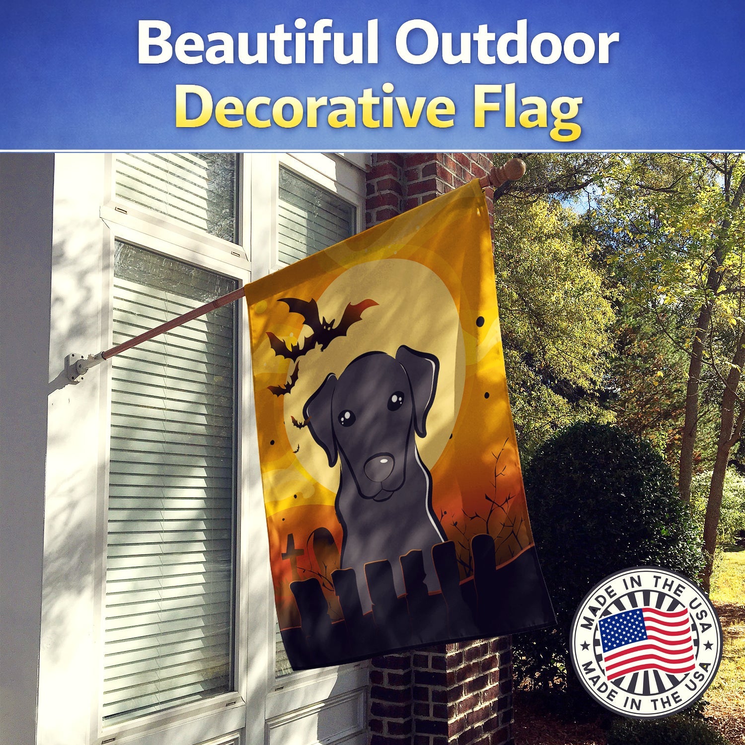 Halloween Black Labrador House Flag 28x40 Porch Sleeve Pole Decorative Outside Yard Banner Artwork Wall Hanging, Polyester