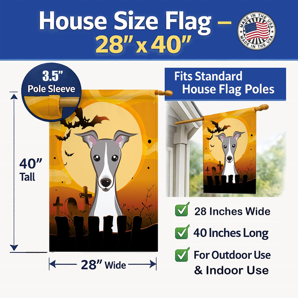 Halloween Italian Greyhound House Flag 28x40 Porch Sleeve Pole Decorative Outside Yard Banner Artwork Wall Hanging, Polyester
