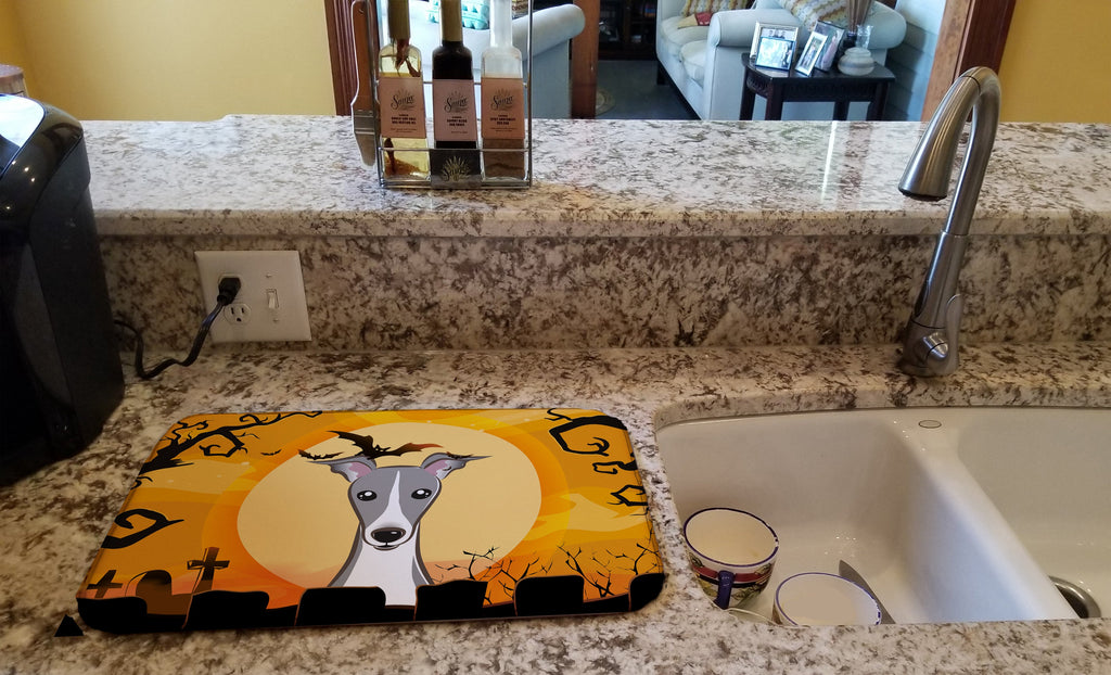 Halloween Italian Greyhound Dish Drying Mat Absorbent Dish Drying Mat Pad for Kitchen Counter Dish Drainer Mat for Countertop, 14 x 21", Multicolor