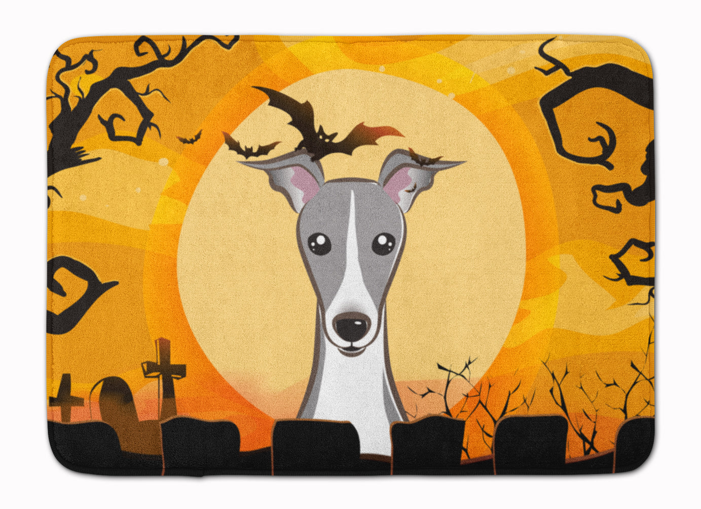 Halloween Italian Greyhound Memory Foam Kitchen Mat Machine Washable Anti-Fatigue Cushion Comfort Bath or Kitchen Rug