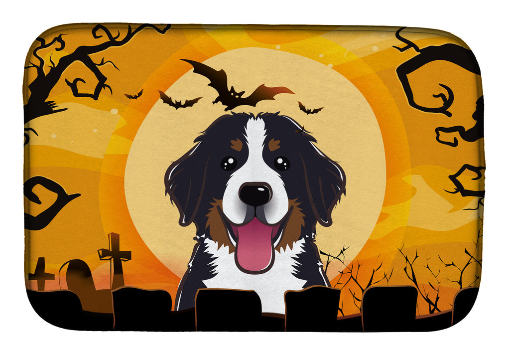 Halloween Bernese Mountain Dog Dish Drying Mat Absorbent Dish Drying Mat Pad for Kitchen Counter Dish Drainer Mat for Countertop, 14 x 21", Multicolor