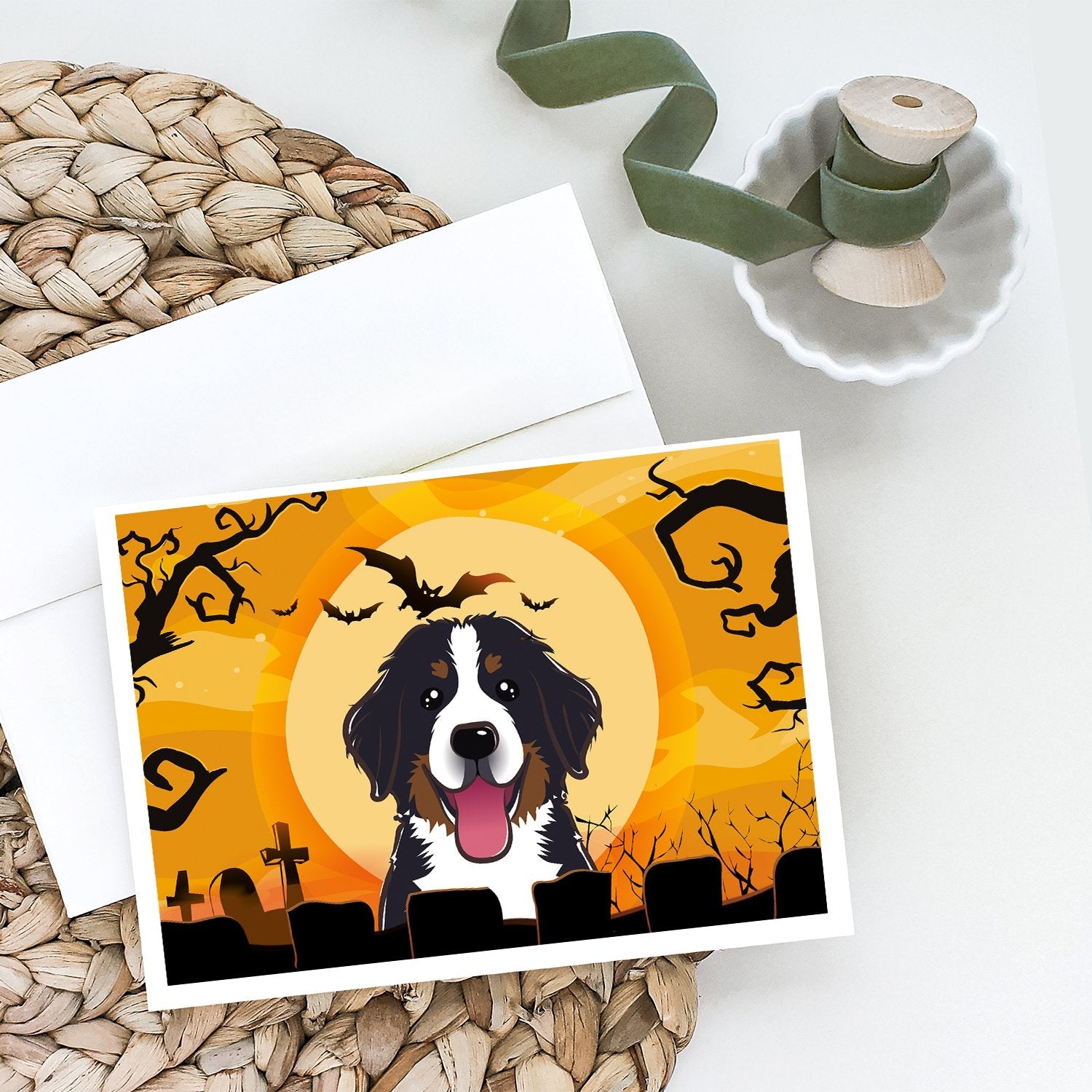 Halloween Bernese Mountain Dog Greeting Cards Pack of 8 Blank Cards with Envelopes Whimsical A7 Size 5x7
