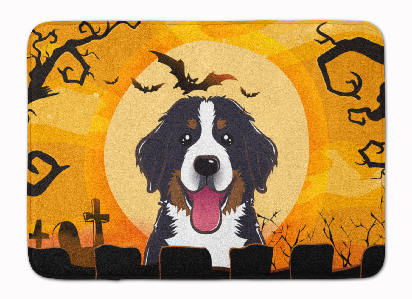 Halloween Bernese Mountain Dog Memory Foam Kitchen Mat Machine Washable Anti-Fatigue Cushion Comfort Bath or Kitchen Rug