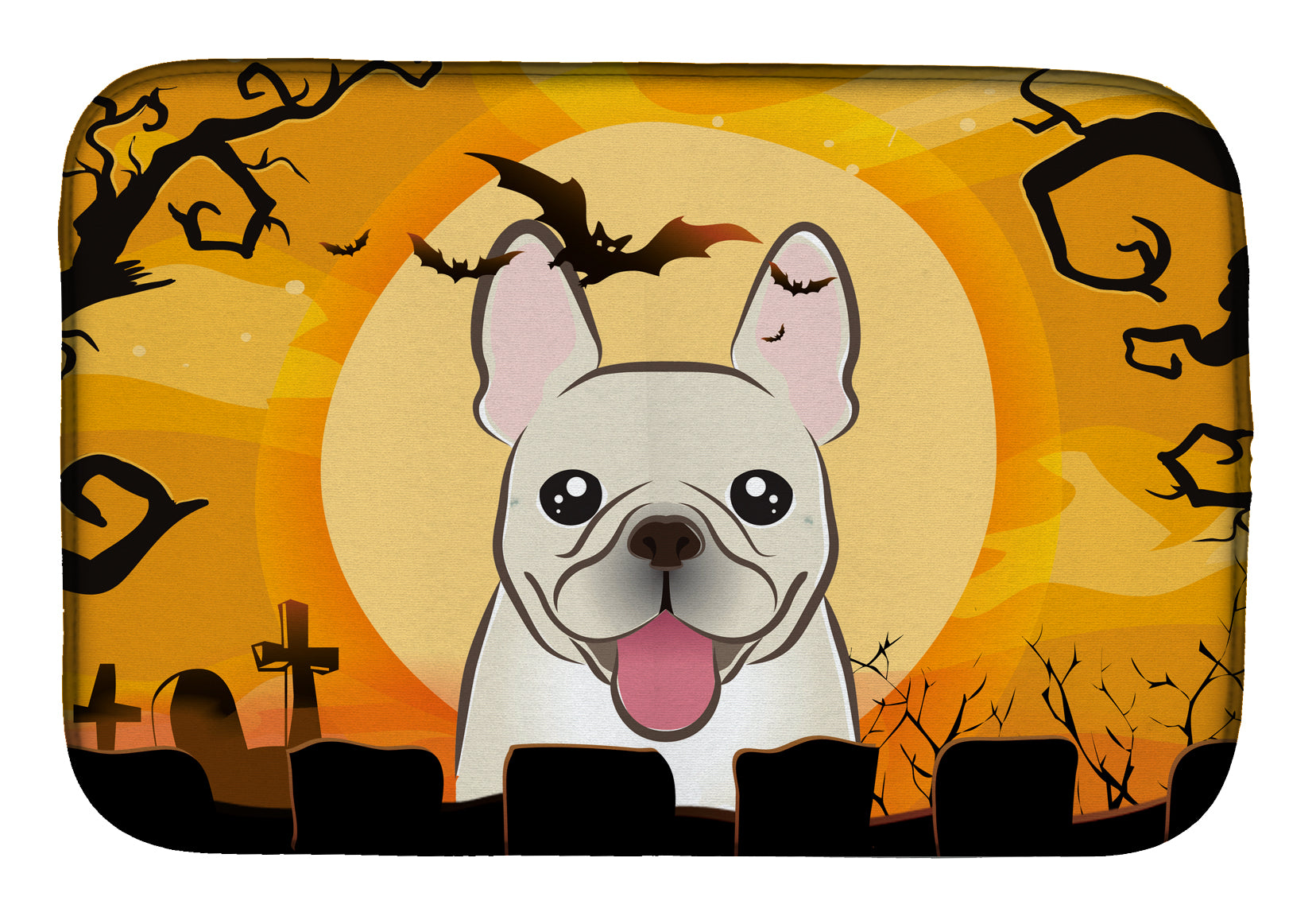 Halloween French Bulldog Dish Drying Mat Absorbent Dish Drying Mat Pad for Kitchen Counter Dish Drainer Mat for Countertop, 14 x 21", Multicolor