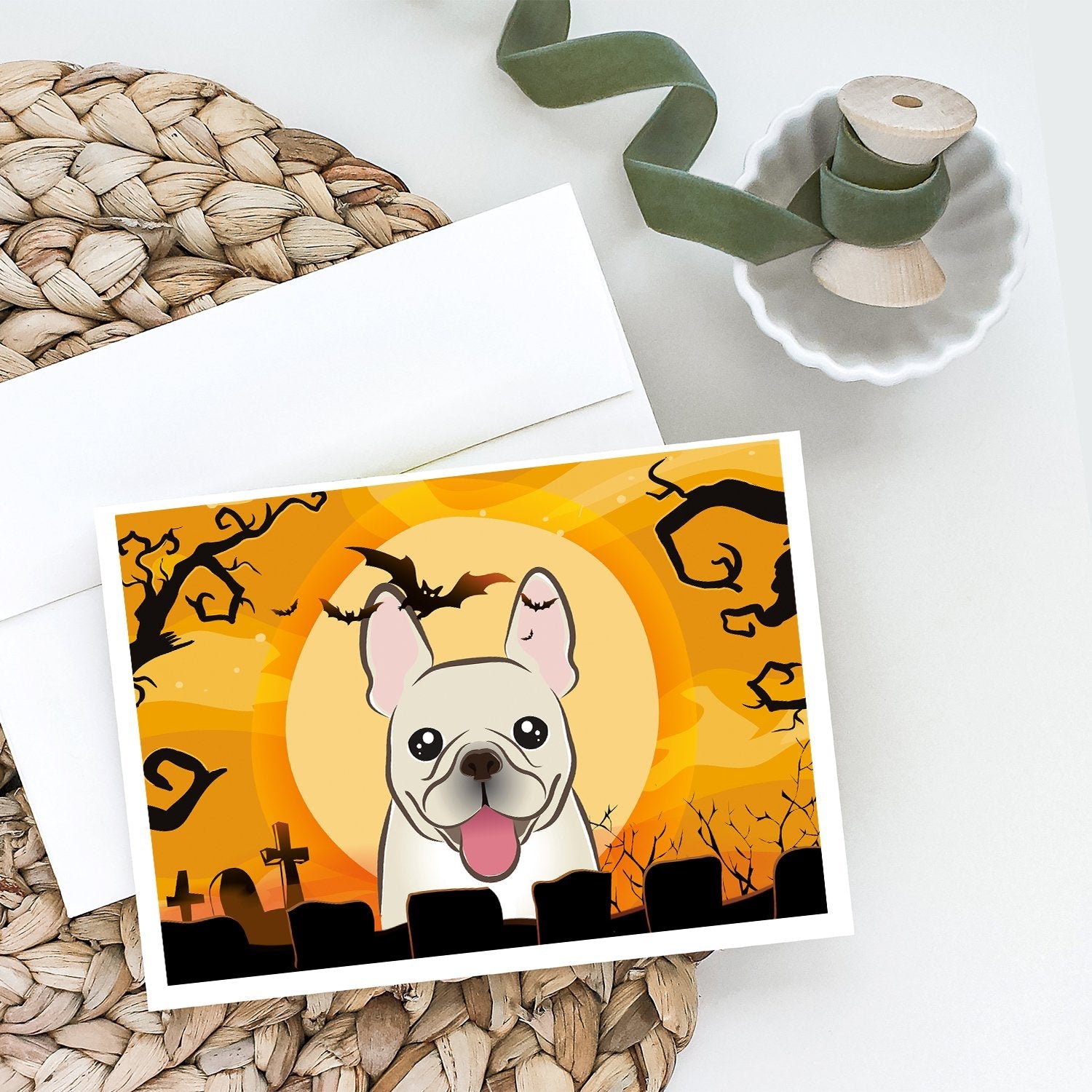 Halloween French Bulldog Greeting Cards Pack of 8 Blank Cards with Envelopes Whimsical A7 Size 5x7