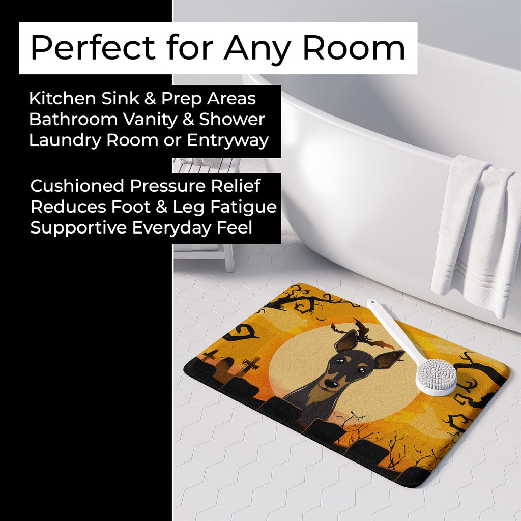 Halloween Min Pin Memory Foam Kitchen Mat Machine Washable Anti-Fatigue Cushion Comfort Bath or Kitchen Rug