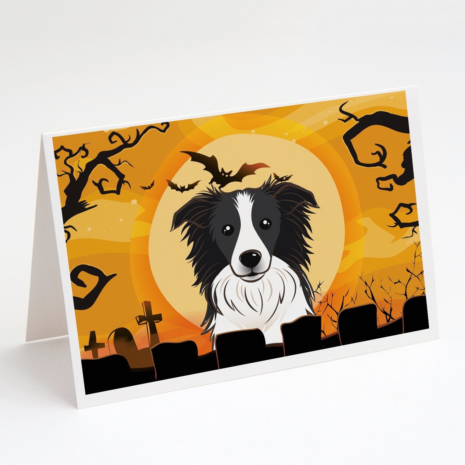 Halloween Border Collie Greeting Cards Pack of 8 Blank Cards with Envelopes Whimsical A7 Size 5x7