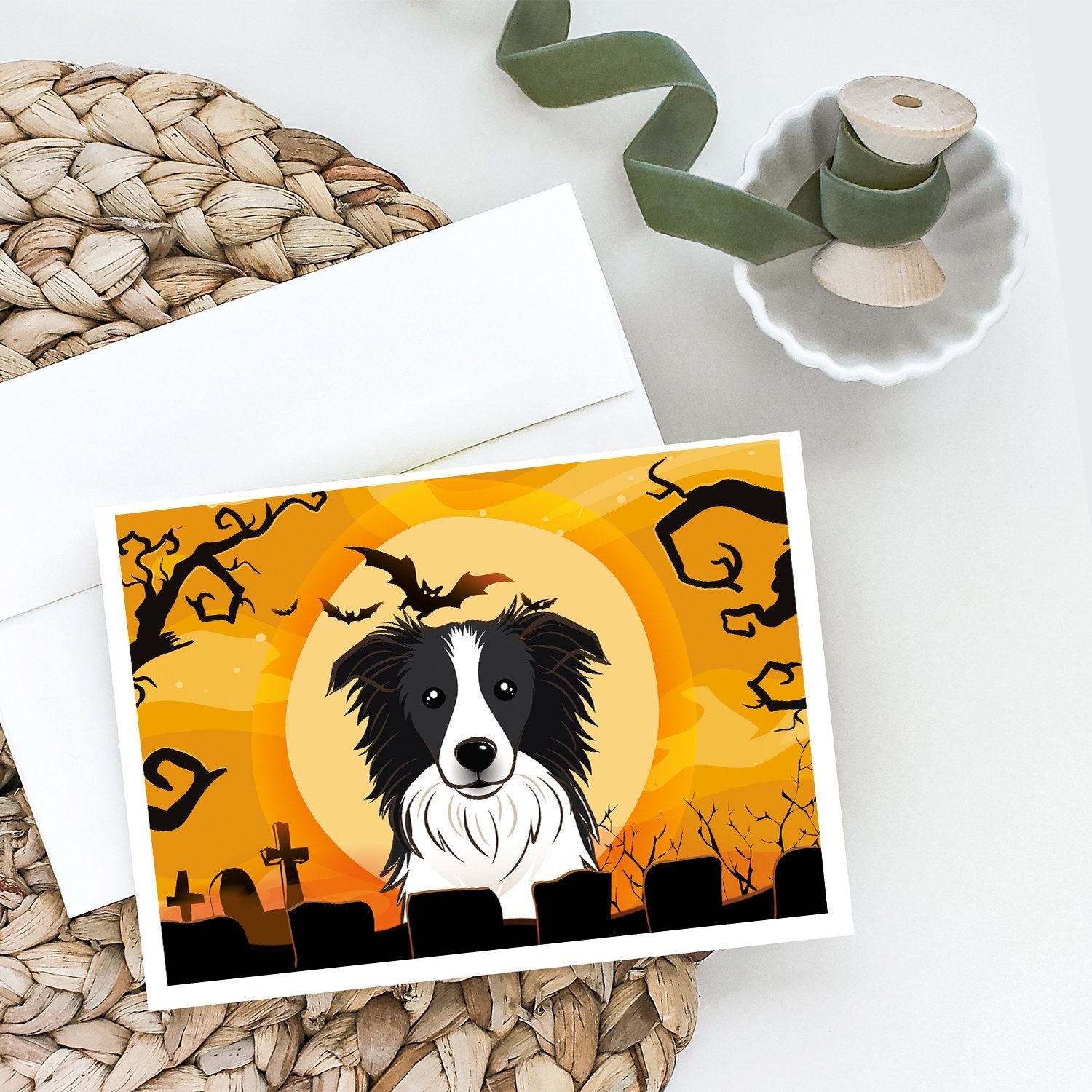 Halloween Border Collie Greeting Cards Pack of 8 Blank Cards with Envelopes Whimsical A7 Size 5x7