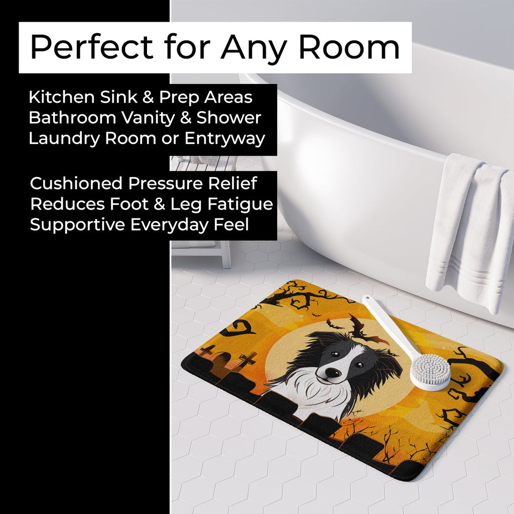 Halloween Border Collie Memory Foam Kitchen Mat Machine Washable Anti-Fatigue Cushion Comfort Bath or Kitchen Rug