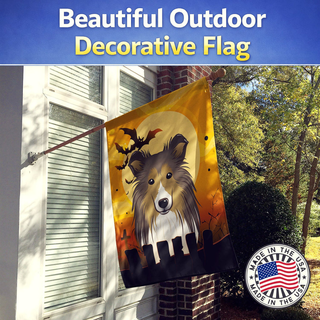 Halloween Sheltie House Flag 28x40 Porch Sleeve Pole Decorative Outside Yard Banner Artwork Wall Hanging, Polyester