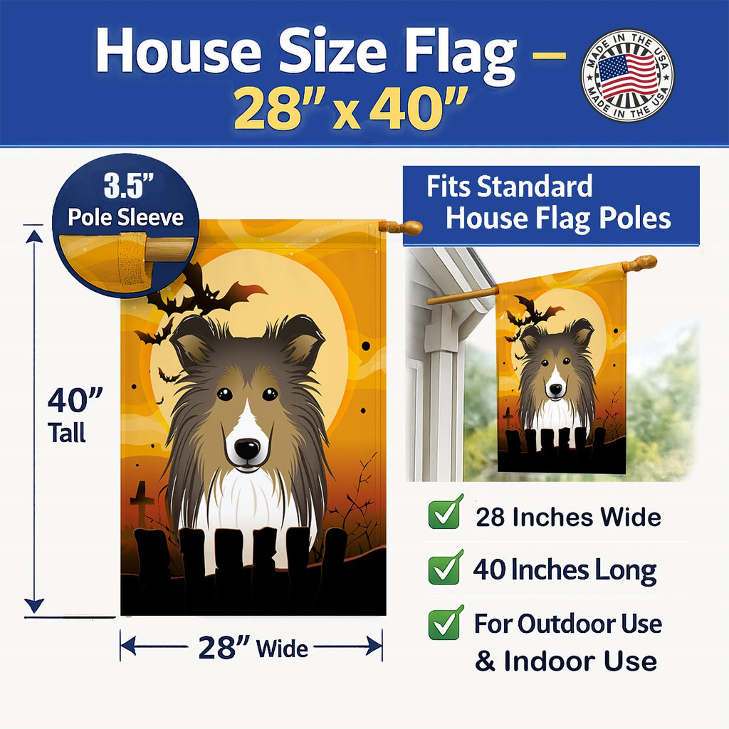 Halloween Sheltie House Flag 28x40 Porch Sleeve Pole Decorative Outside Yard Banner Artwork Wall Hanging, Polyester