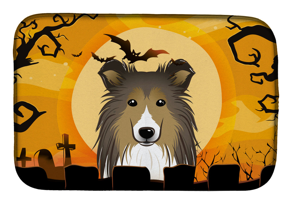 Halloween Sheltie Dish Drying Mat Absorbent Dish Drying Mat Pad for Kitchen Counter Dish Drainer Mat for Countertop, 14 x 21", Multicolor