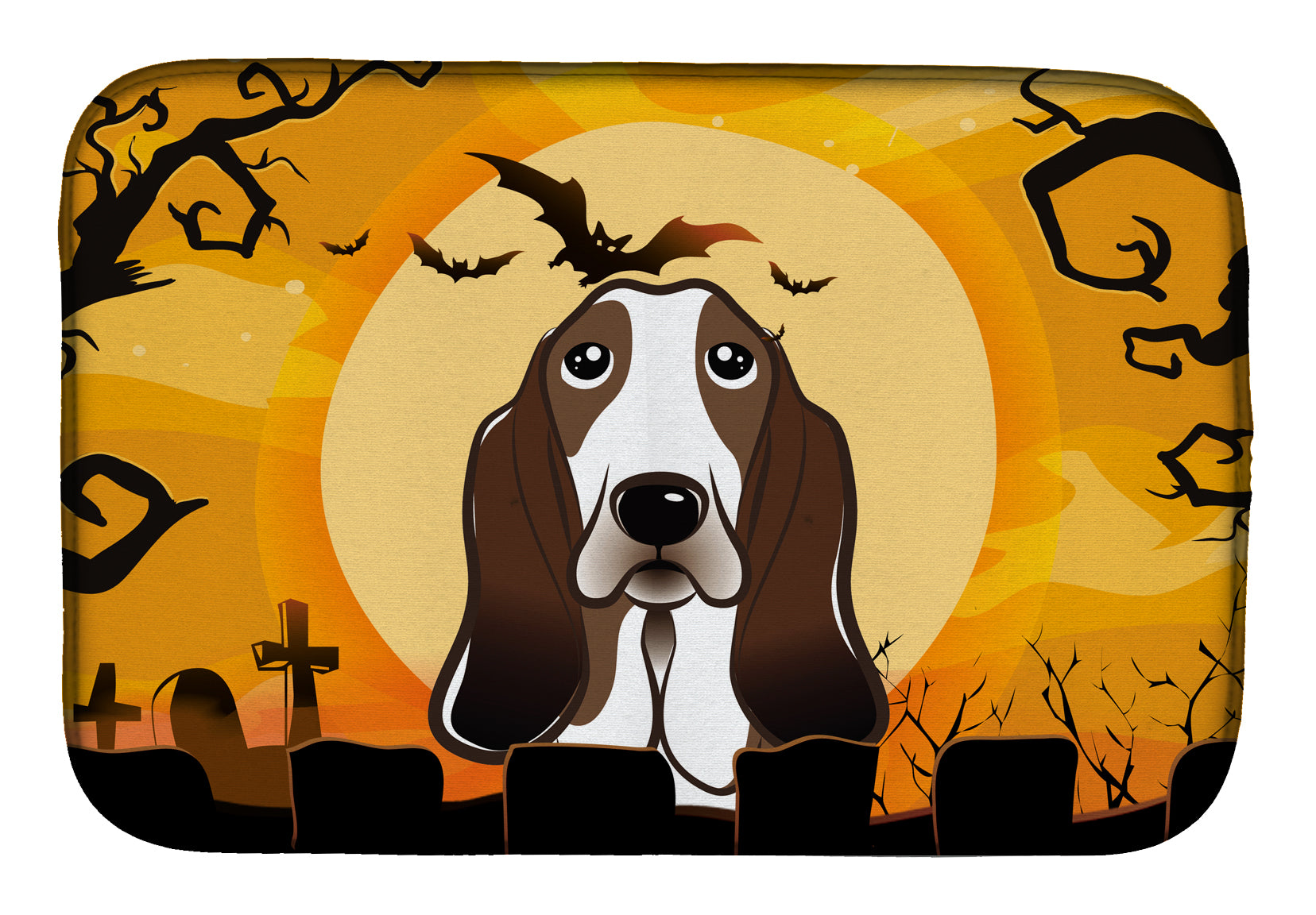 Halloween Basset Hound Dish Drying Mat Absorbent Dish Drying Mat Pad for Kitchen Counter Dish Drainer Mat for Countertop, 14 x 21", Multicolor
