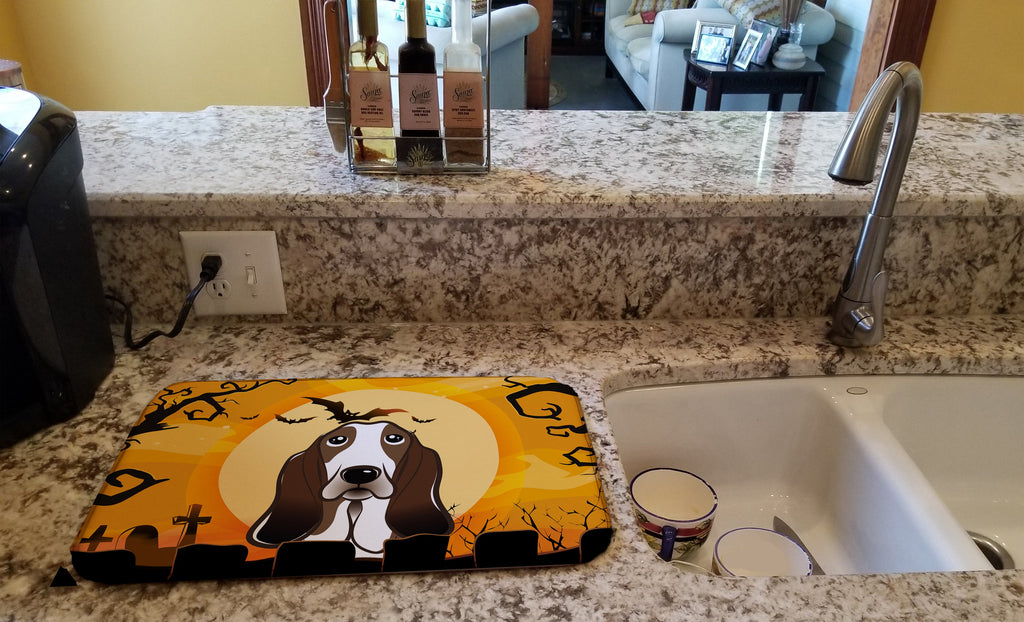Halloween Basset Hound Dish Drying Mat Absorbent Dish Drying Mat Pad for Kitchen Counter Dish Drainer Mat for Countertop, 14 x 21", Multicolor