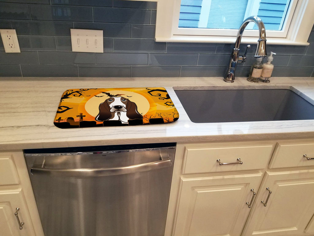Halloween Basset Hound Dish Drying Mat Absorbent Dish Drying Mat Pad for Kitchen Counter Dish Drainer Mat for Countertop, 14 x 21", Multicolor