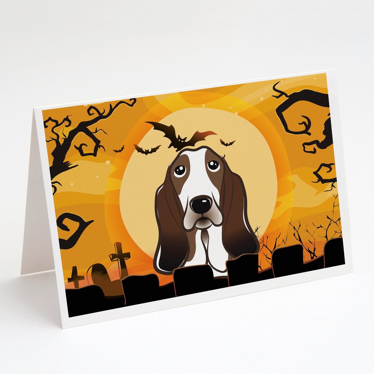 Halloween Basset Hound Greeting Cards Pack of 8 Blank Cards with Envelopes Whimsical A7 Size 5x7