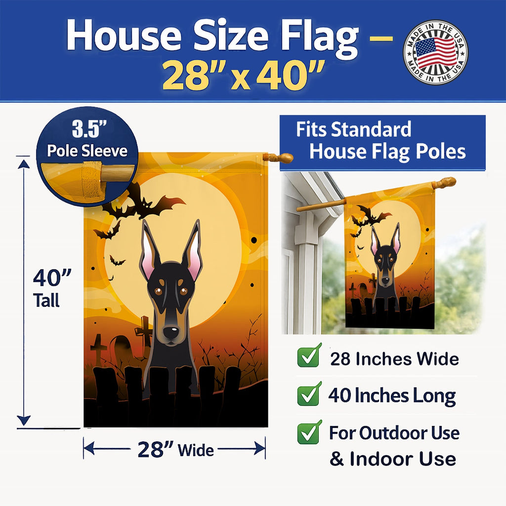 Halloween Doberman House Flag 28x40 Porch Sleeve Pole Decorative Outside Yard Banner Artwork Wall Hanging, Polyester