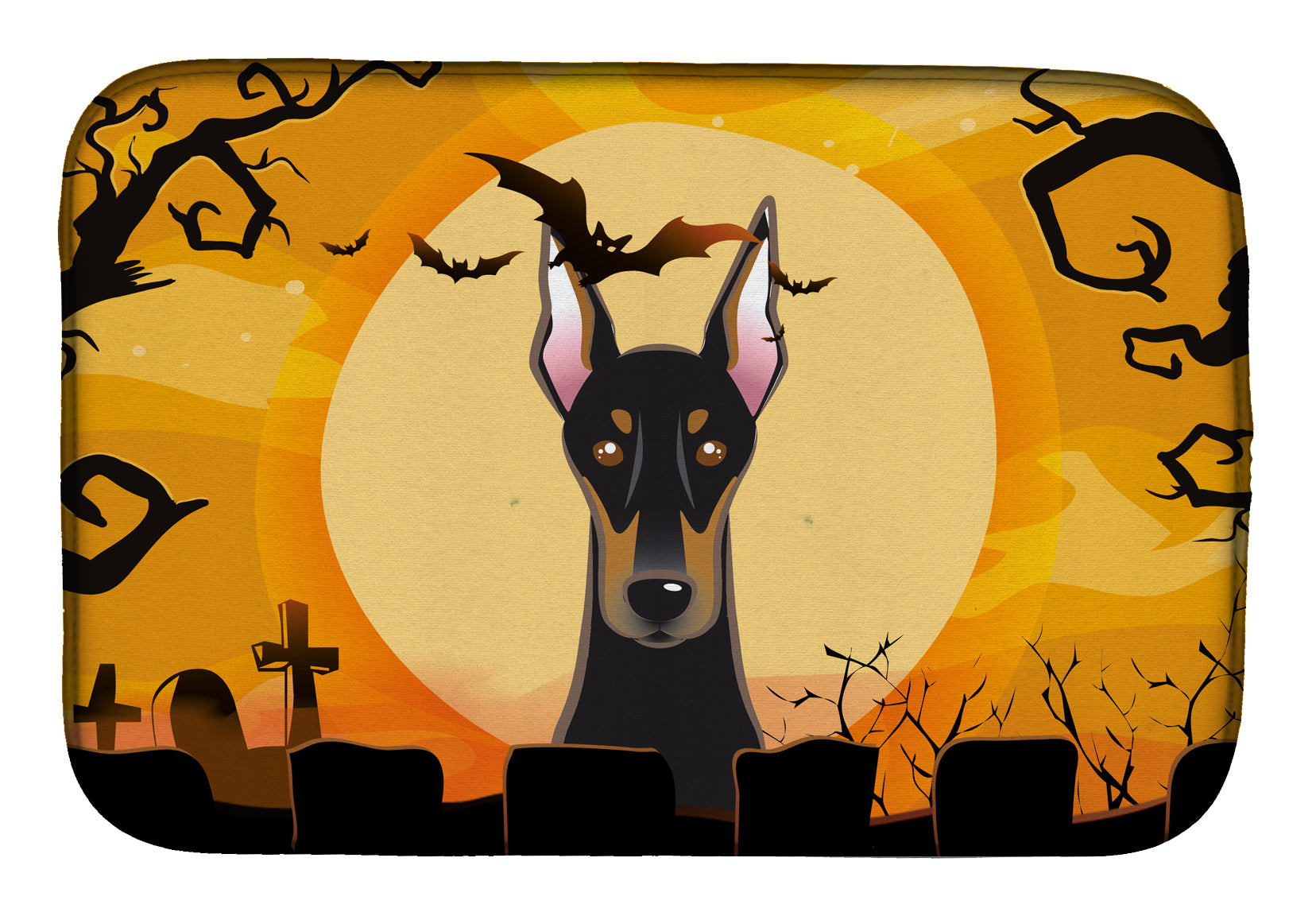 Halloween Doberman Dish Drying Mat Absorbent Dish Drying Mat Pad for Kitchen Counter Dish Drainer Mat for Countertop, 14 x 21", Multicolor