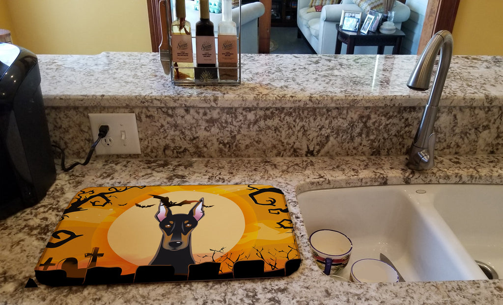 Halloween Doberman Dish Drying Mat Absorbent Dish Drying Mat Pad for Kitchen Counter Dish Drainer Mat for Countertop, 14 x 21", Multicolor
