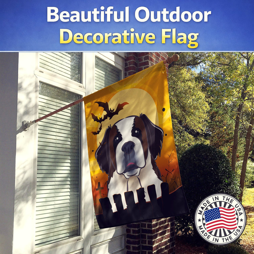 Halloween Saint Bernard House Flag 28x40 Porch Sleeve Pole Decorative Outside Yard Banner Artwork Wall Hanging, Polyester