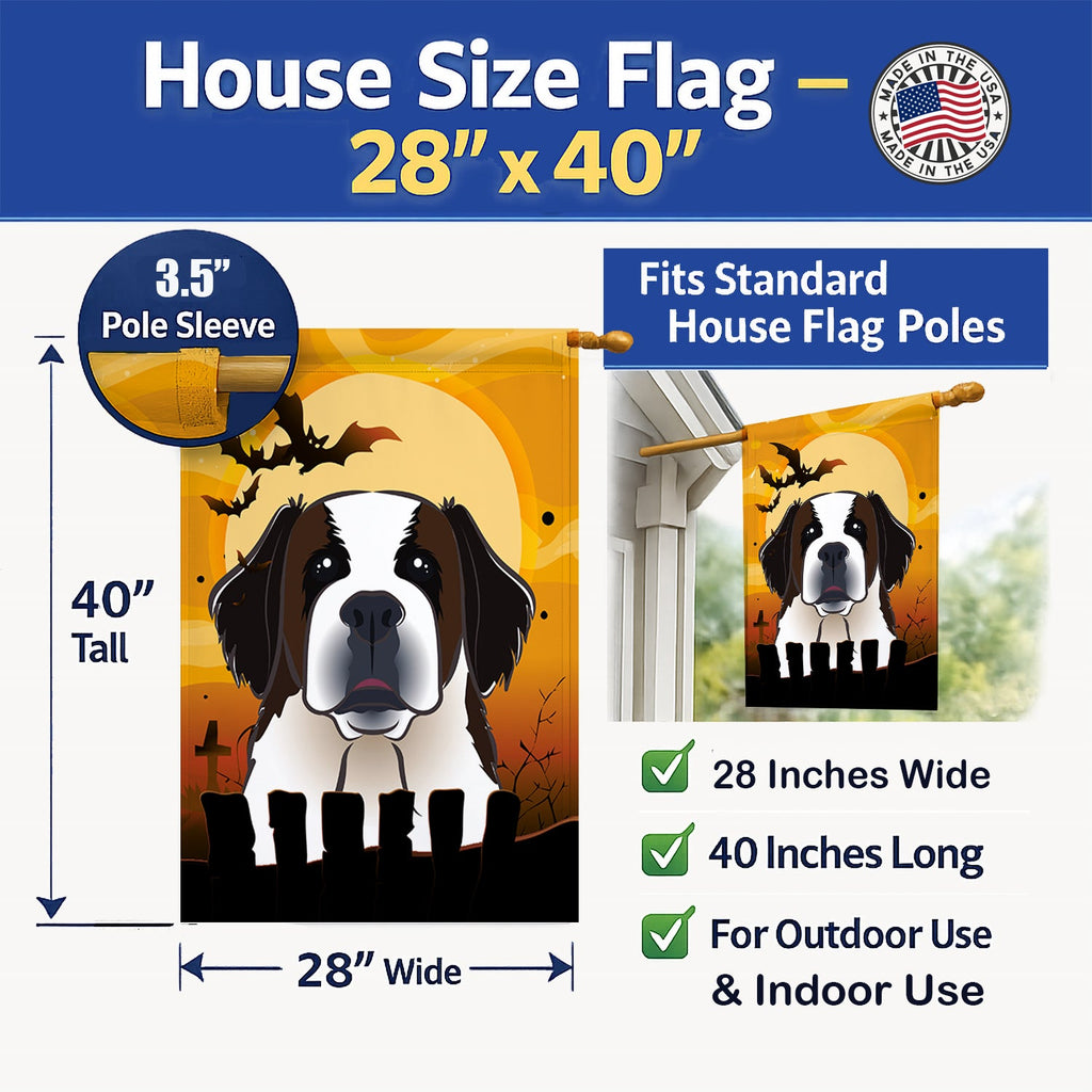 Halloween Saint Bernard House Flag 28x40 Porch Sleeve Pole Decorative Outside Yard Banner Artwork Wall Hanging, Polyester